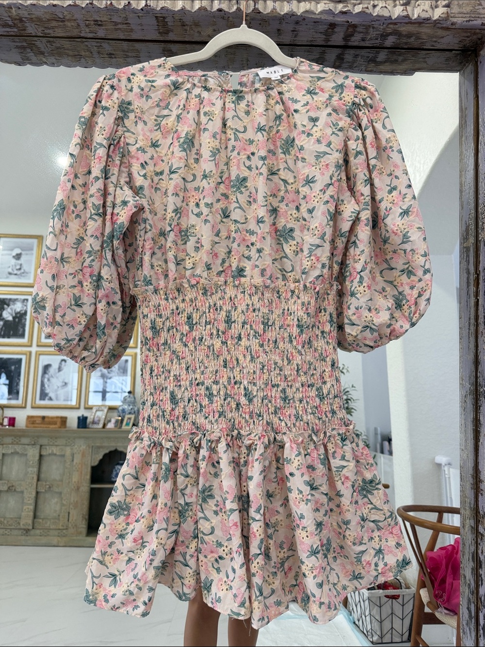 MARBLE Cotton Smocked Pink Floral Mini Dress